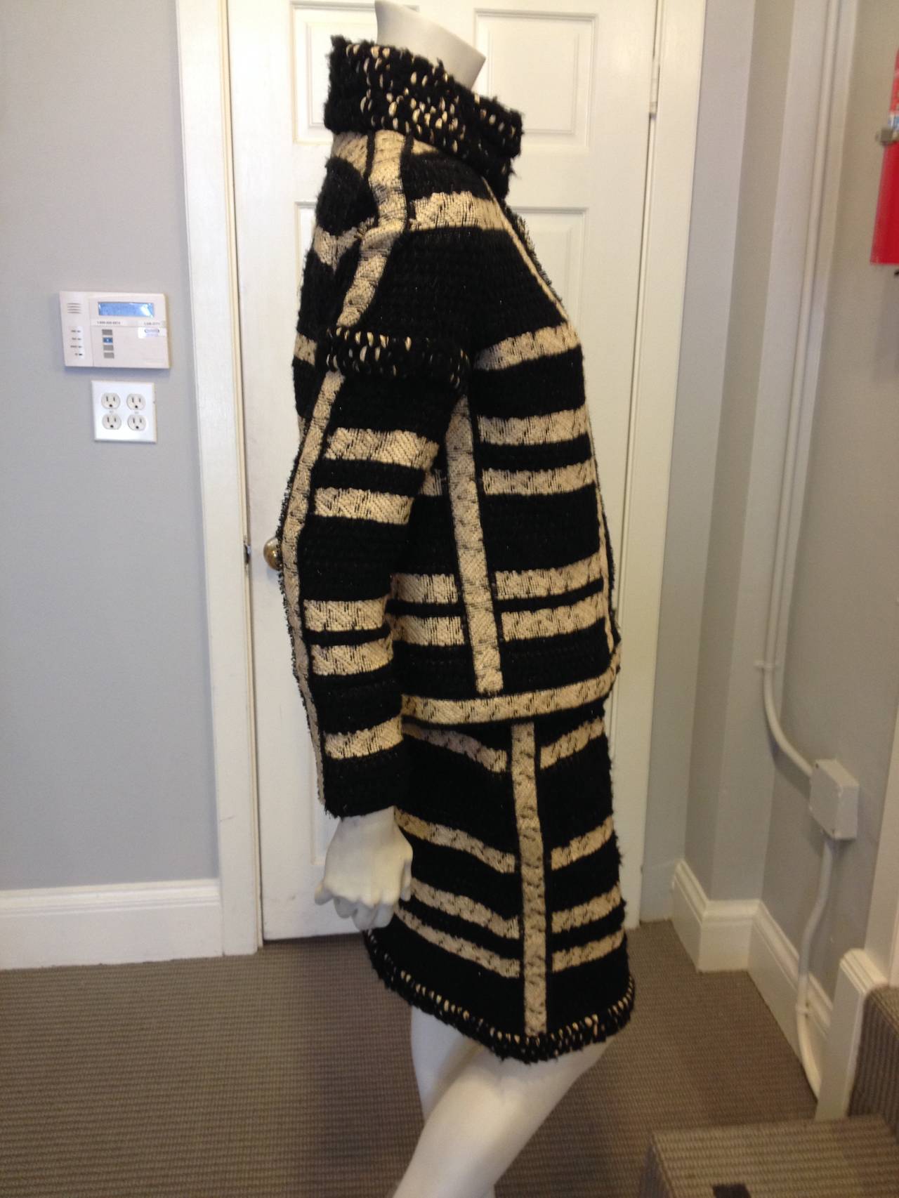 Women's Chanel Black and Cream Striped Tweed Suit