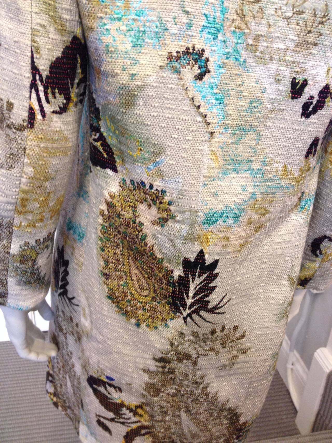 Etro Ecru Coat with Green and Blue Floral 1
