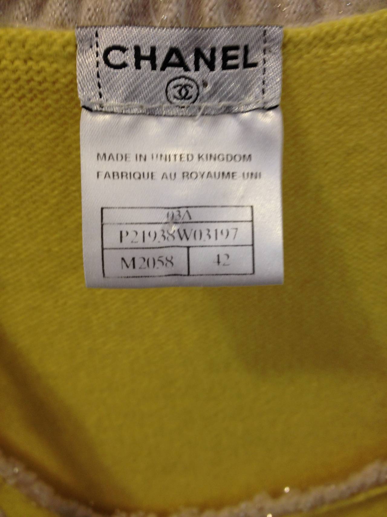Chanel Yellow Knit Twinset with White Trim For Sale 1
