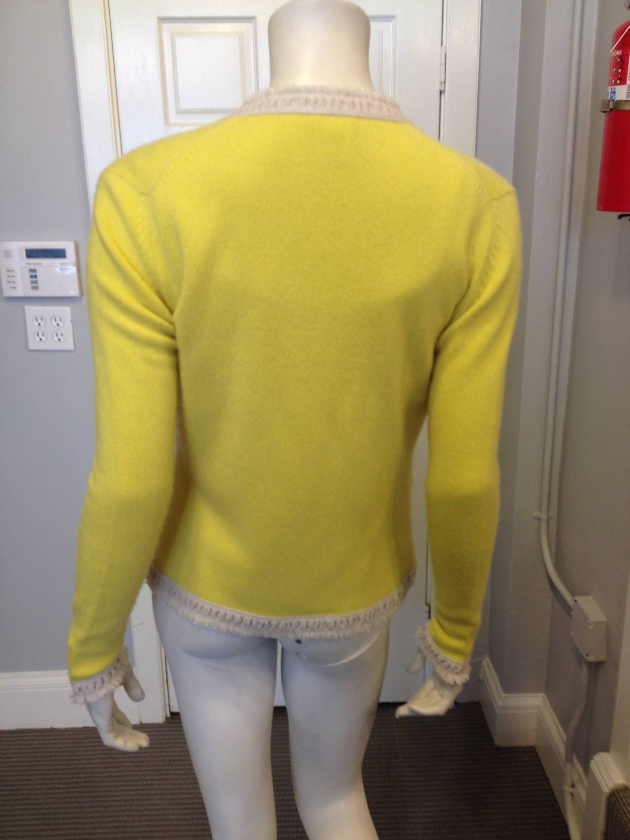 Women's Chanel Yellow Knit Twinset with White Trim For Sale