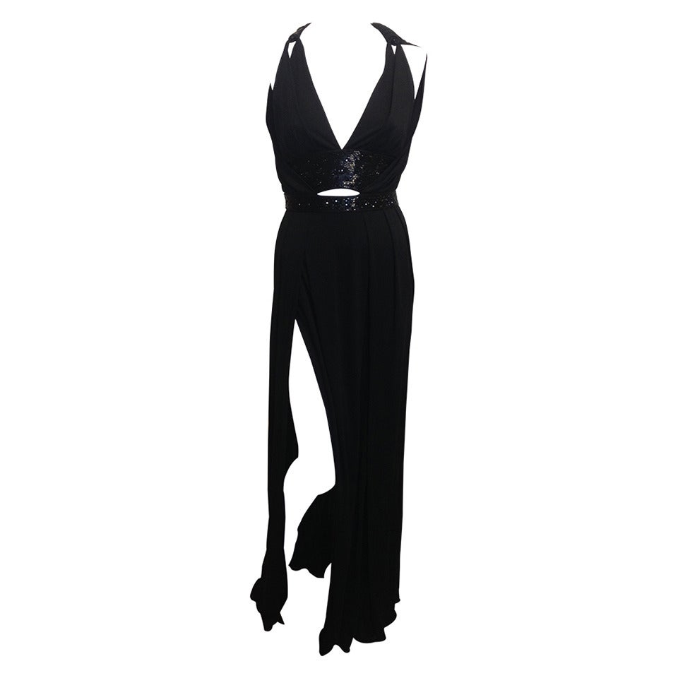 Roberto Cavalli Black Cutout Gown with Beading