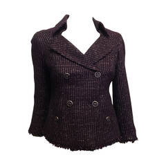 Chanel Plum Tweed Double-Breasted Blazer 11