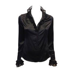 Roberto Cavalli Black Blouse with Lace Trim