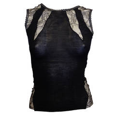 Blumarine Black Knit Tank with Lace Insets