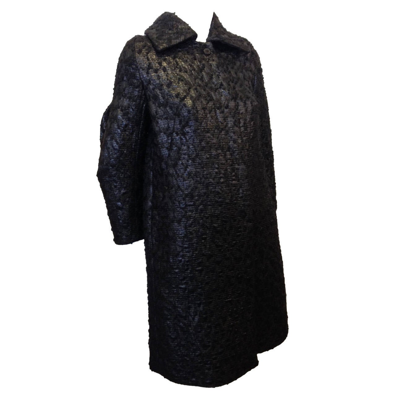 Dries van Noten Black Shiny Woven Coat