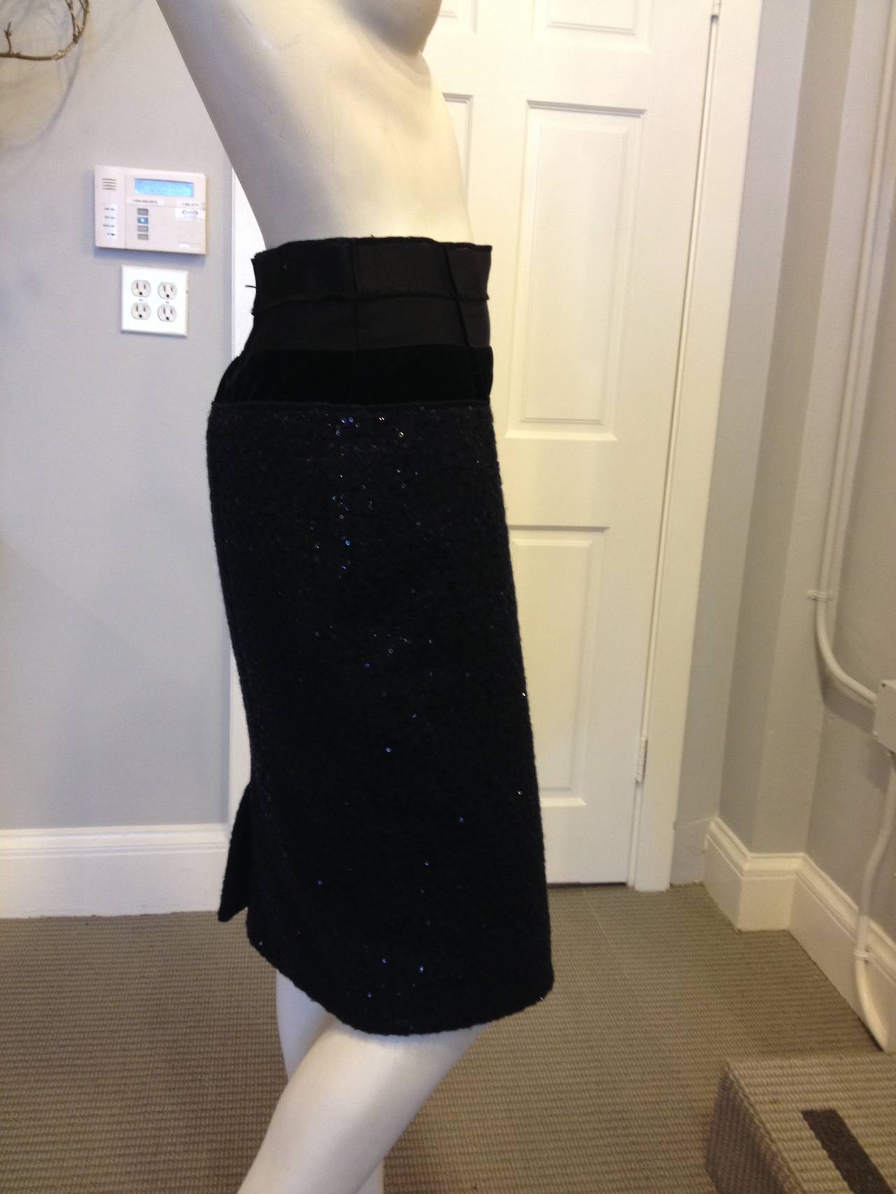 Nina Ricci Black and Navy Wool Sequined Skirt In Excellent Condition In San Francisco, CA