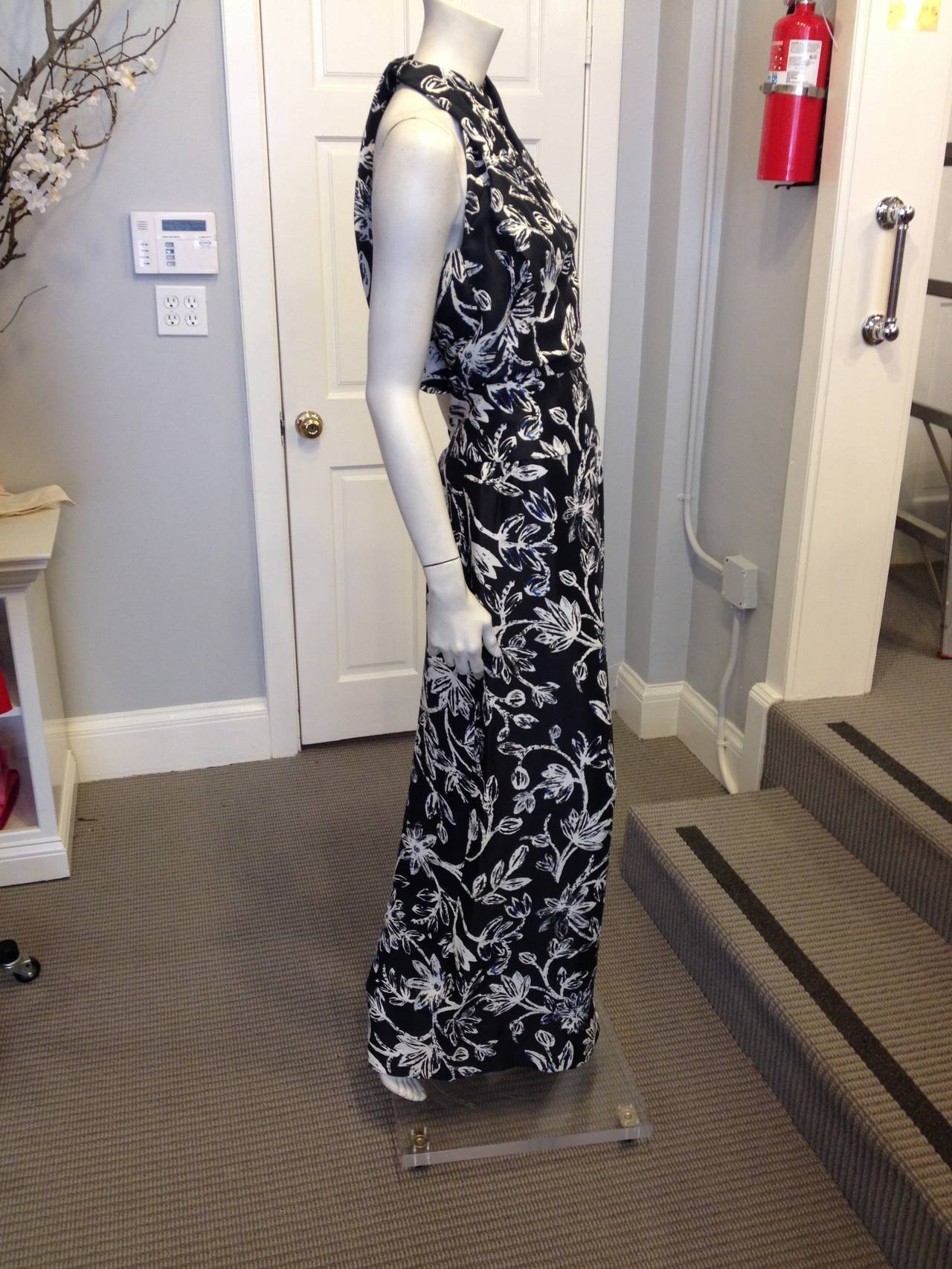 Balenciaga Navy and White Floral Gown In Excellent Condition In San Francisco, CA
