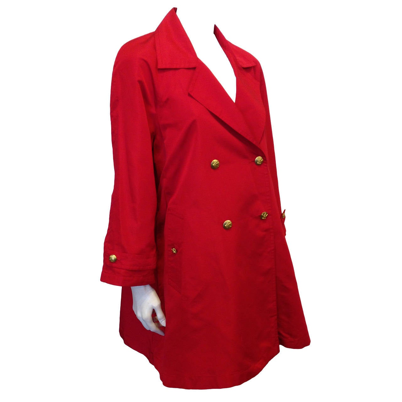 Chanel Vintage Red Silk Trapeze Coat