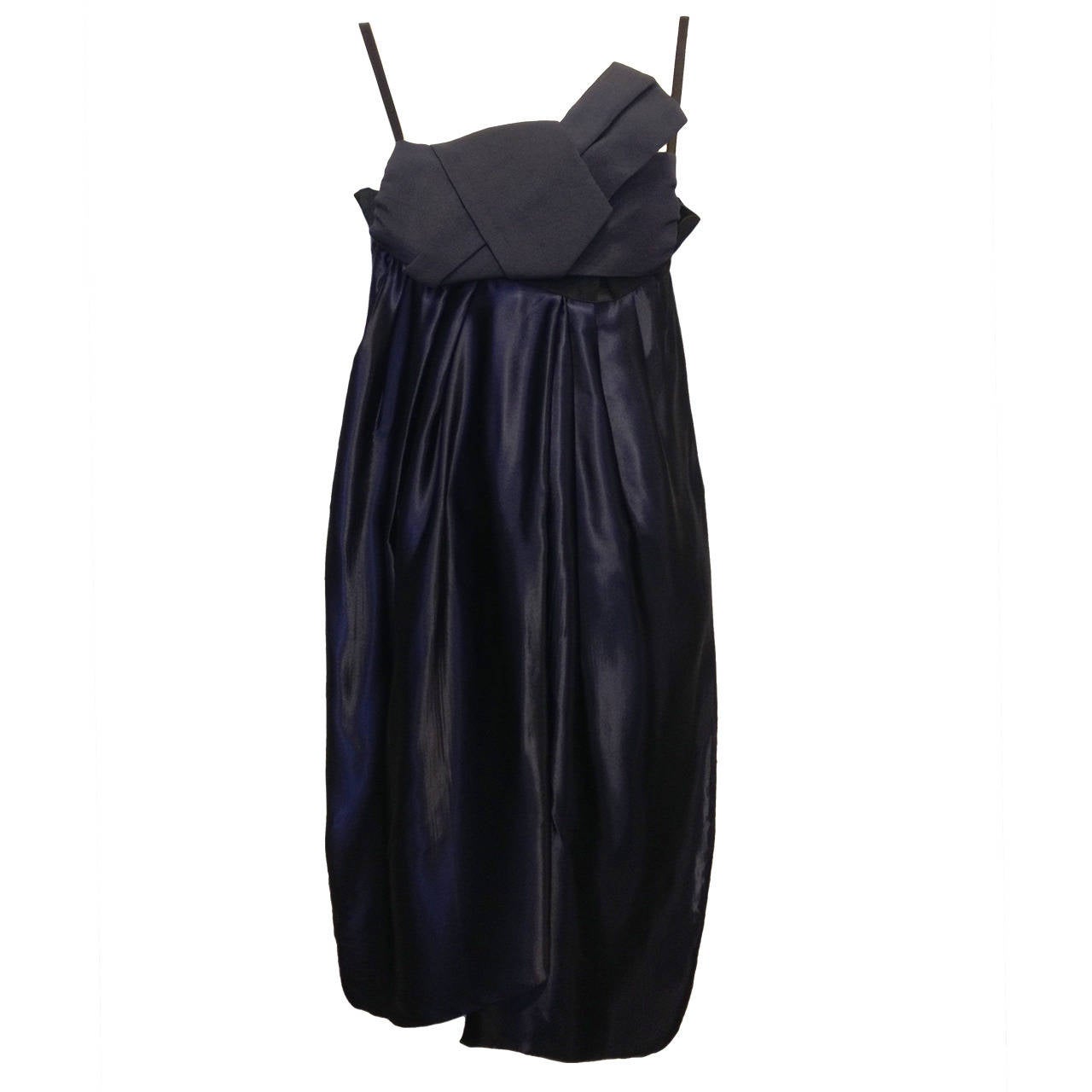 Lanvin Midnight Blue Origami and Satin Cocktail Dress