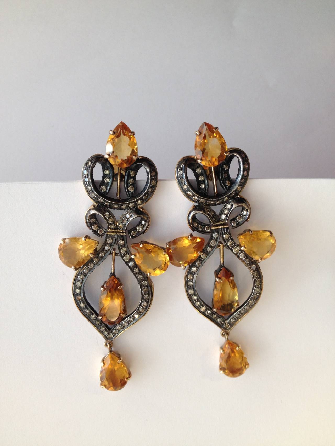 Yellow Topaz and Diamond Earrings In Excellent Condition For Sale In San Francisco, CA
