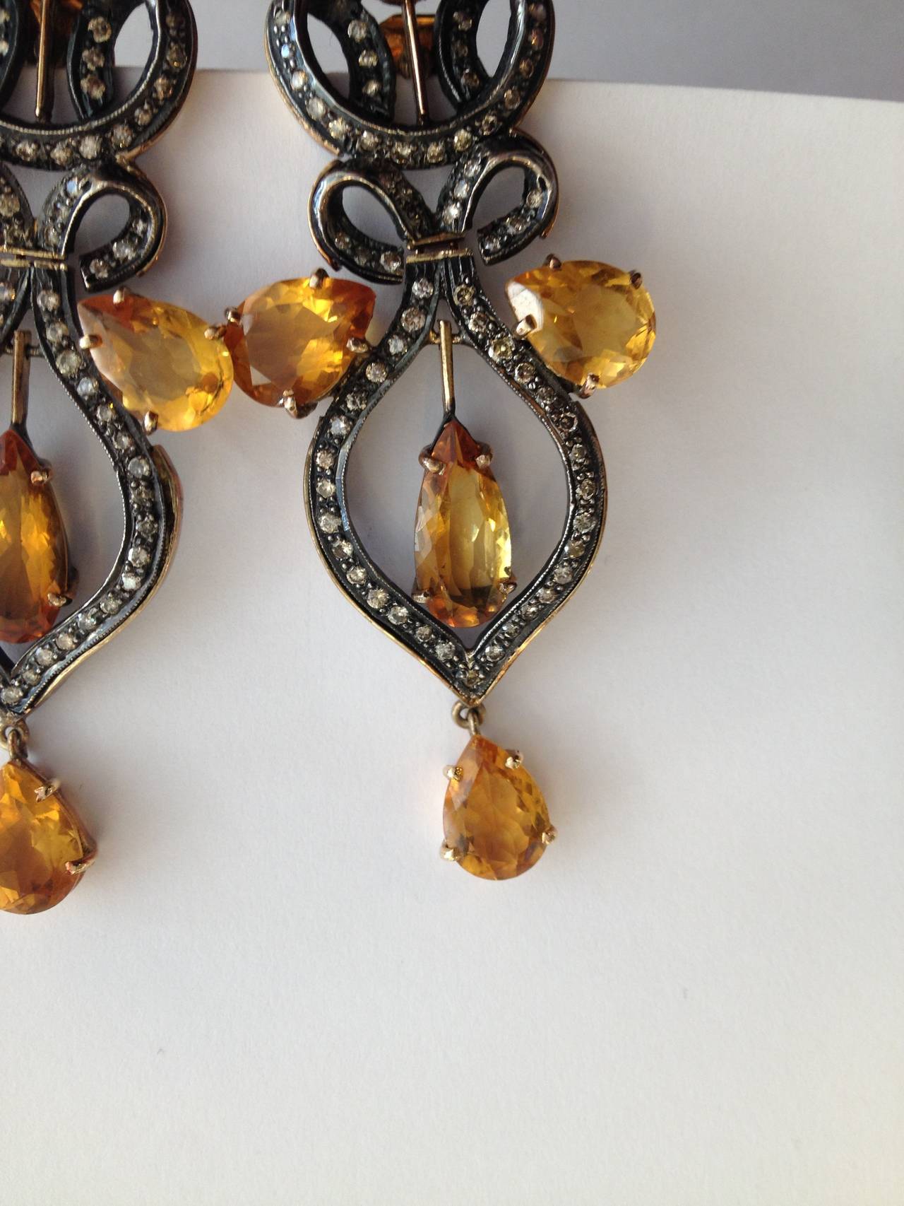 Yellow Topaz and Diamond Earrings For Sale 2