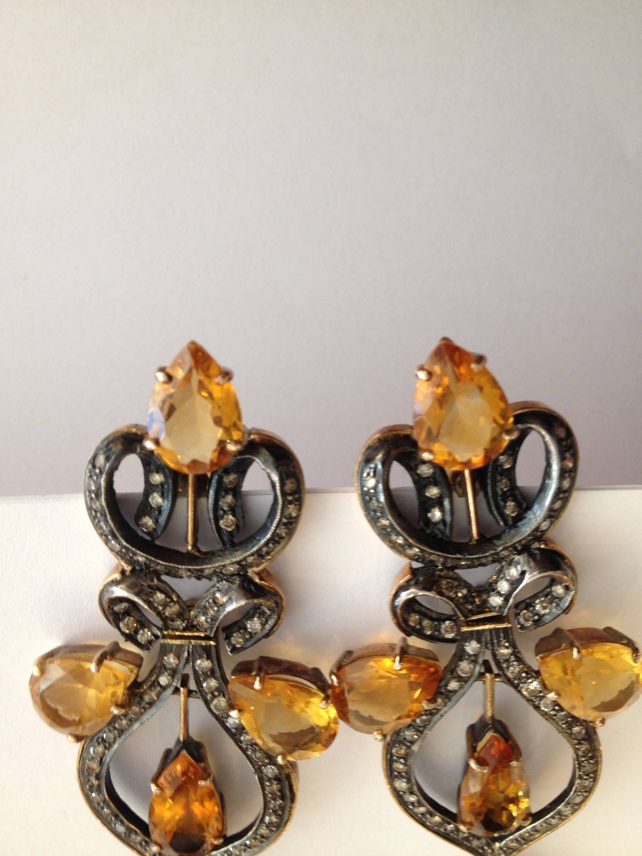 Yellow Topaz and Diamond Earrings For Sale 1