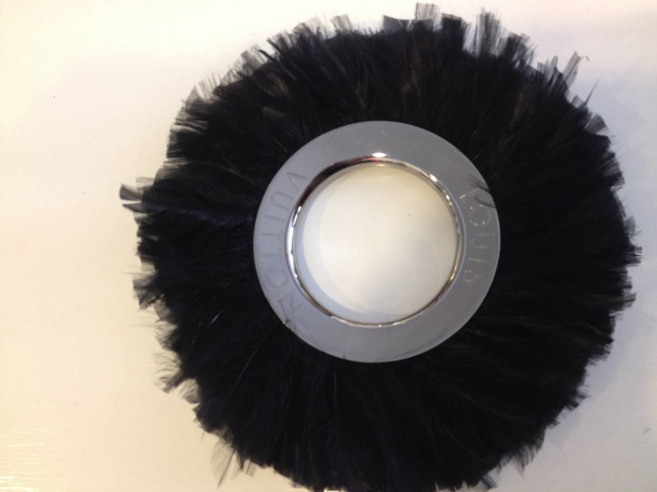 Louis Vuitton Silver Cuff with Black Feathers In Excellent Condition In San Francisco, CA