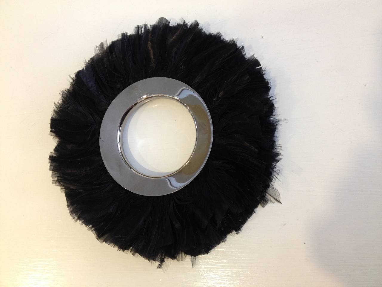 Women's Louis Vuitton Silver Cuff with Black Feathers