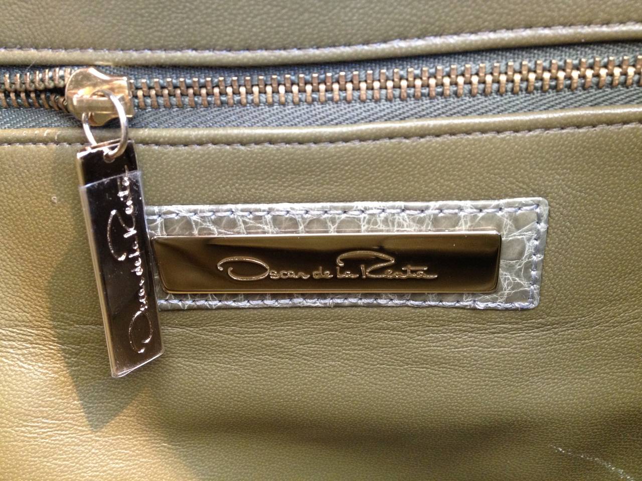 Oscar de la Renta Olive Green Crocodile Handbag In Excellent Condition For Sale In San Francisco, CA