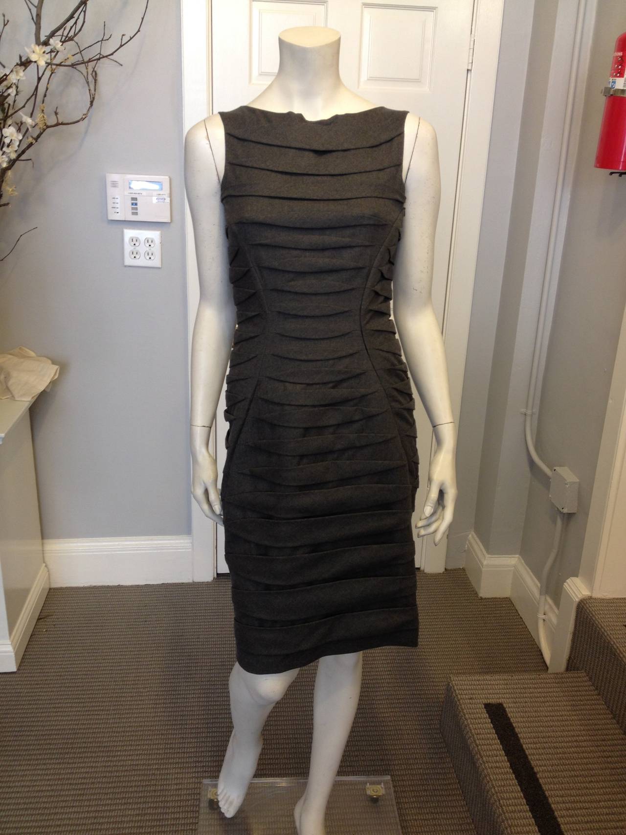 Jil Sander Slate Grey Pleated Wool Dress 1