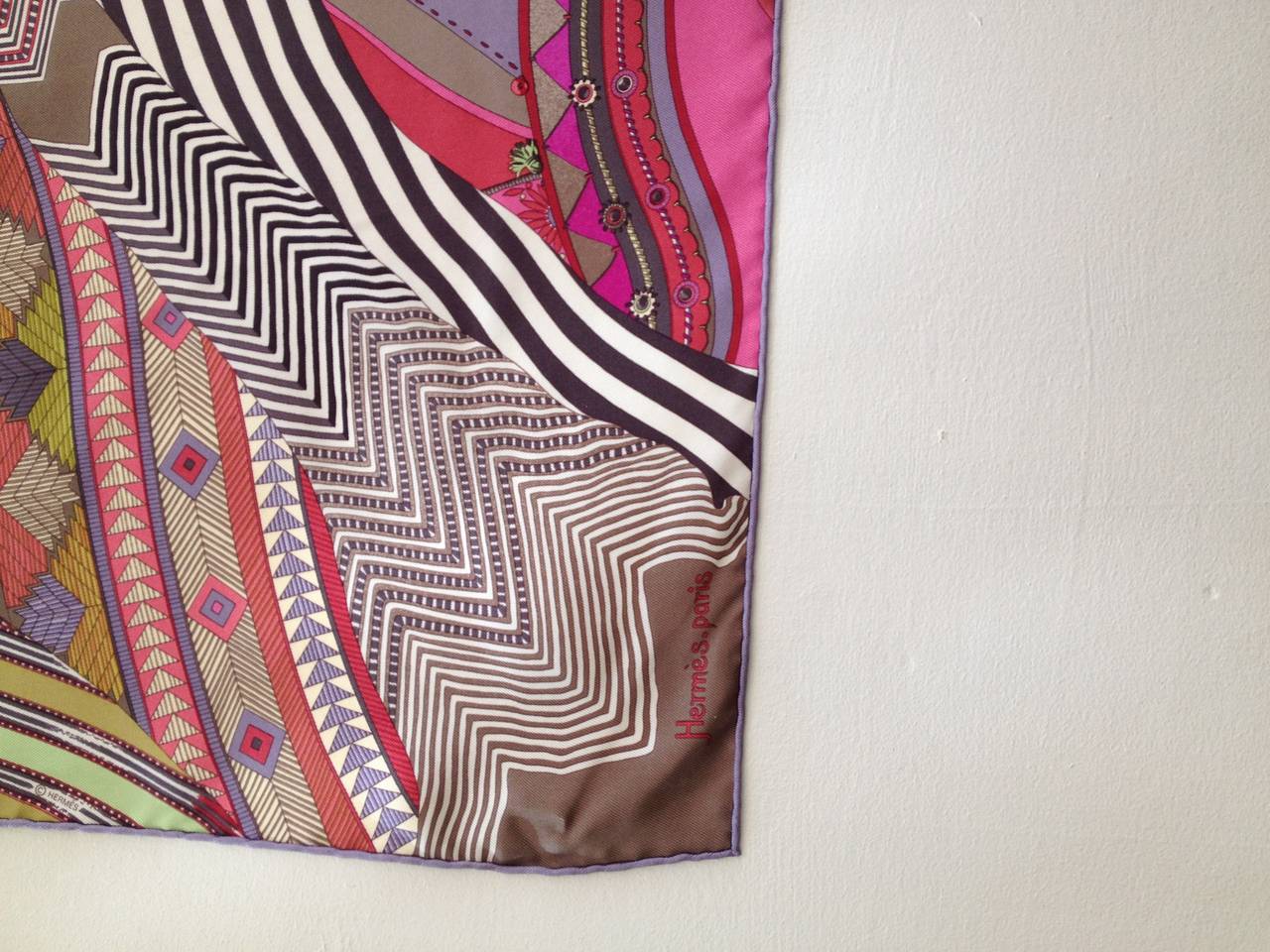 Hermes Pink and Green Coupons Indiens Silk Scarf