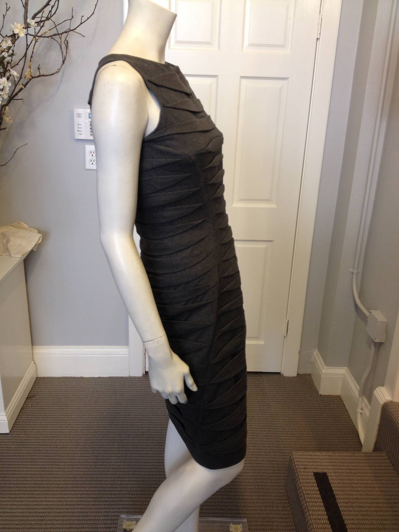 Jil Sander Slate Grey Pleated Wool Dress In Excellent Condition In San Francisco, CA