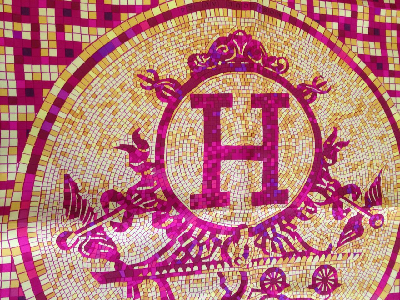 Hermes Magenta Mosaique Au 24 Scarf In Excellent Condition In San Francisco, CA
