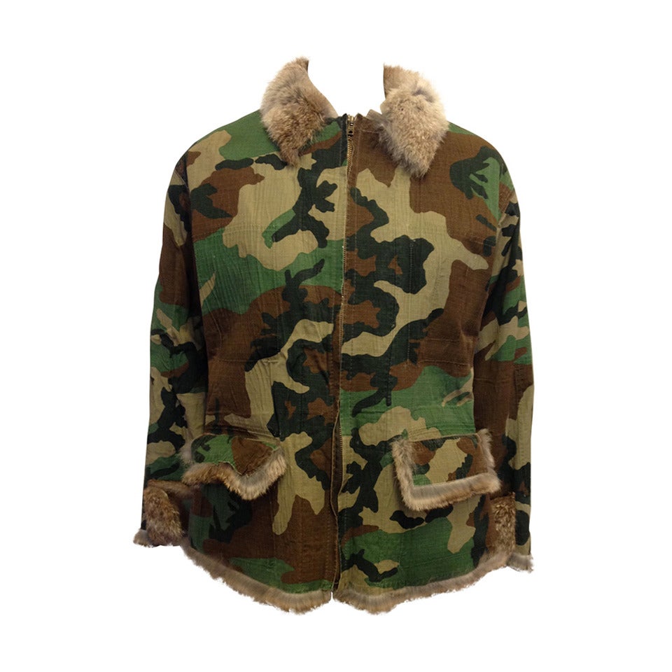 Jean Paul Gaultier Olive Camouflage Fur Lined Jacket For Sale