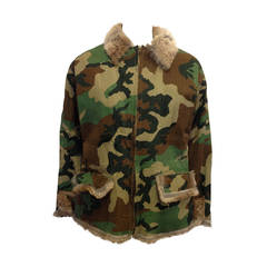 Jean Paul Gaultier Olive Camouflage Fur Lined Jacket