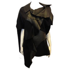 Valentino Black Leather Asymmetrical Coat