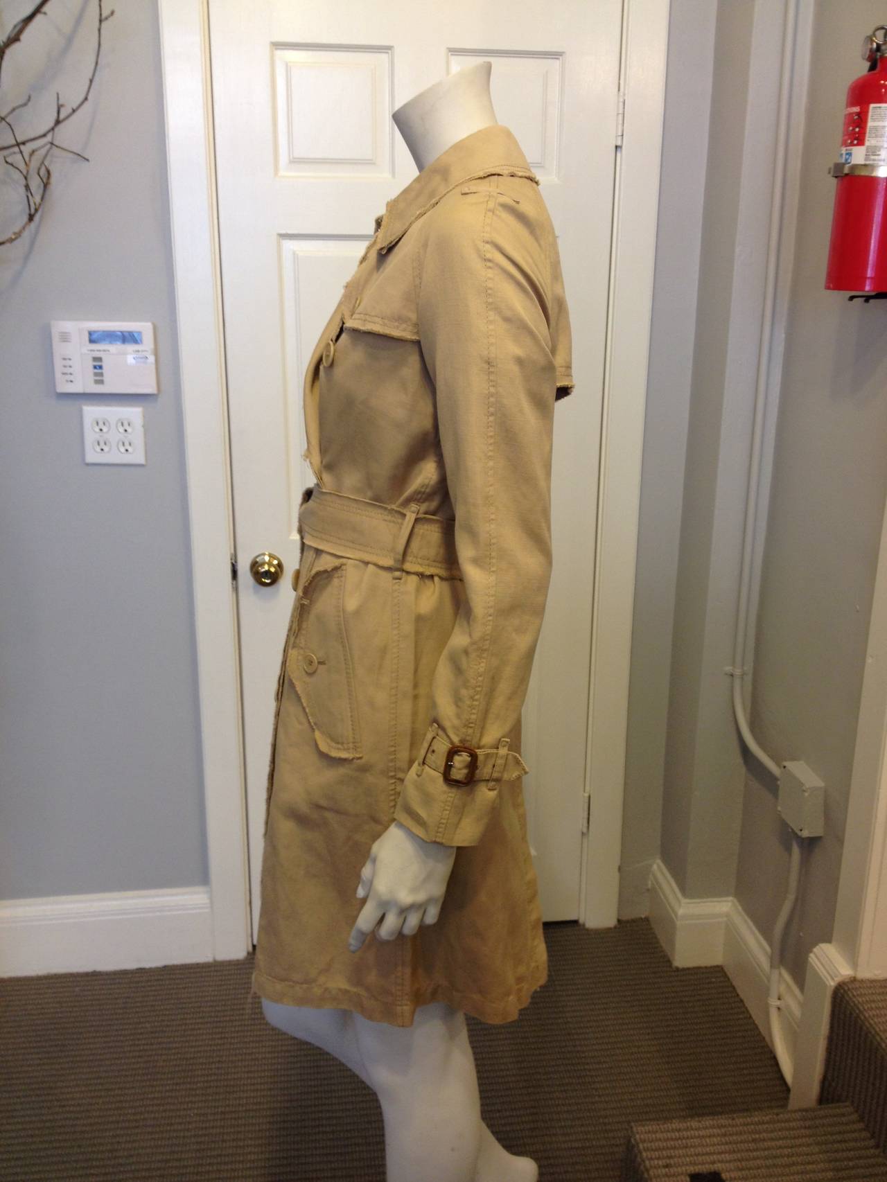 Burberry Tan Raw-Edged Trench Coat In Excellent Condition In San Francisco, CA