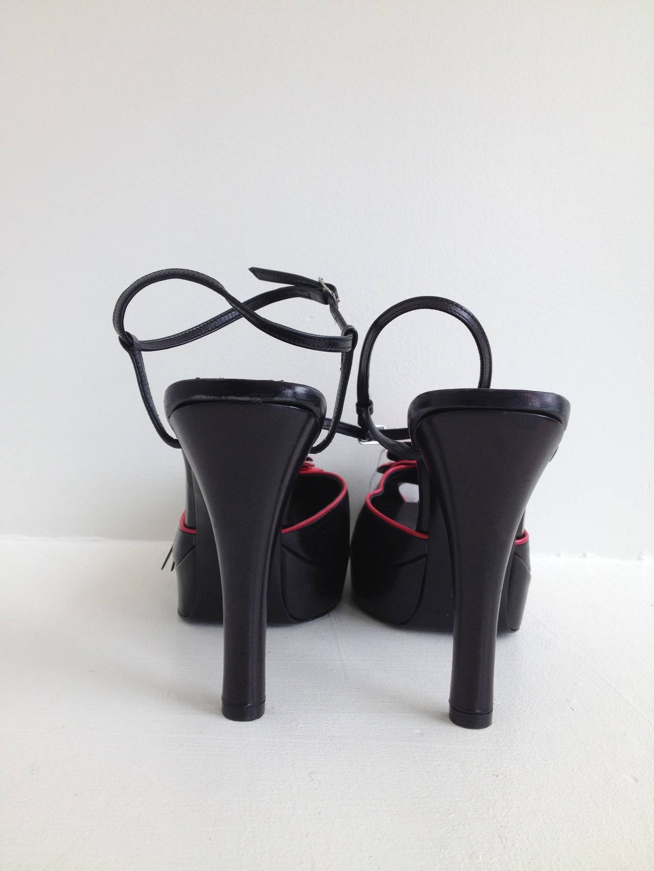 Casadei Black and Red Peeptoe Heels with Rosette