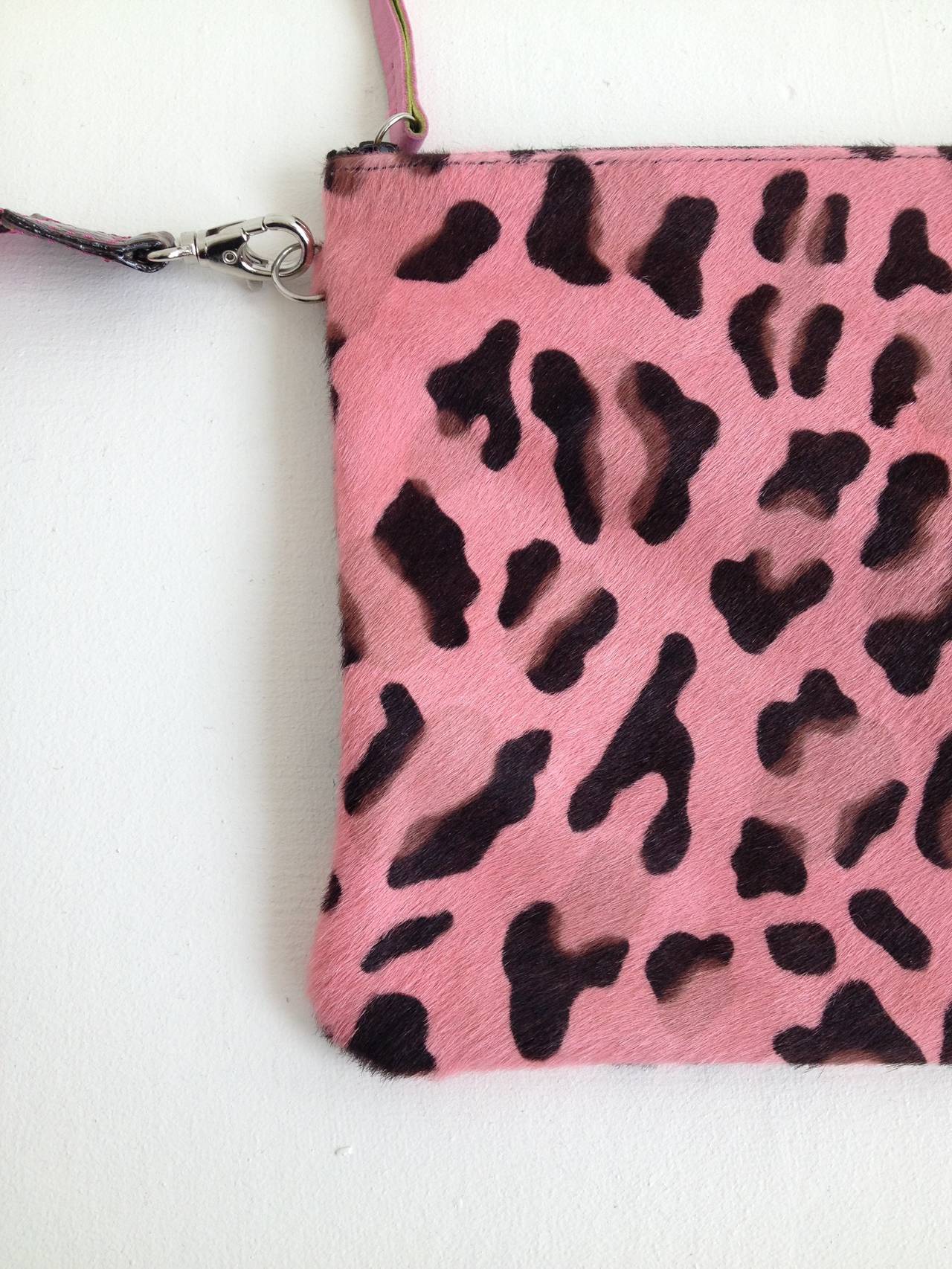 Roger Vivier Hot Pink Leopard Pony Hair Clutch In New Condition In San Francisco, CA