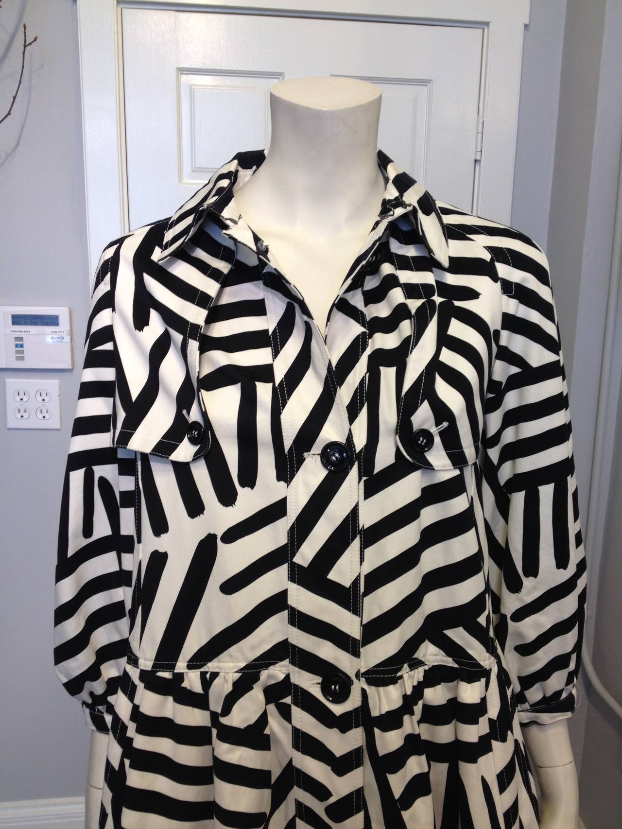 Burberry Black and White Striped Trench Coat In Excellent Condition In San Francisco, CA