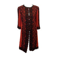 Andrew Gn Rust Red Coat with Black Lace Overlay