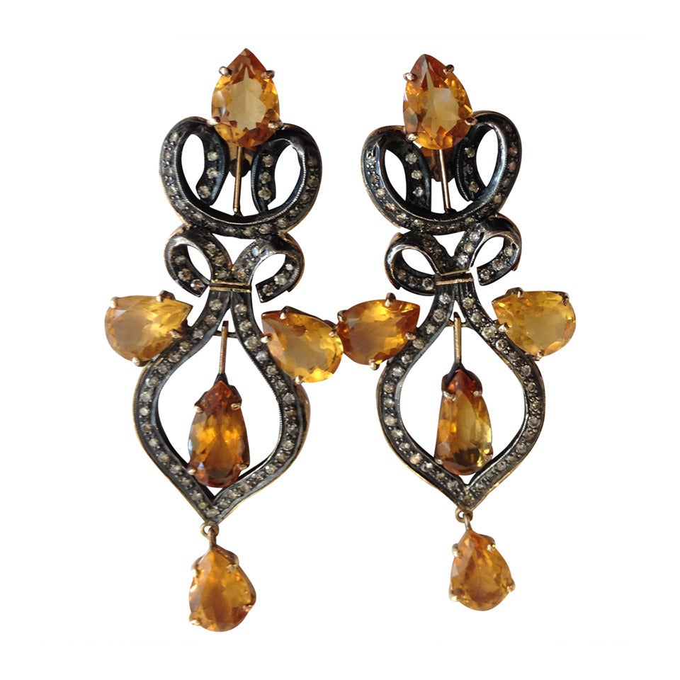 Yellow Topaz and Diamond Earrings For Sale