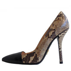 Prada Taupe Snakeskin Heels with Black Toe Cap