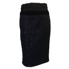 Nina Ricci Black and Navy Wool Sequined Skirt