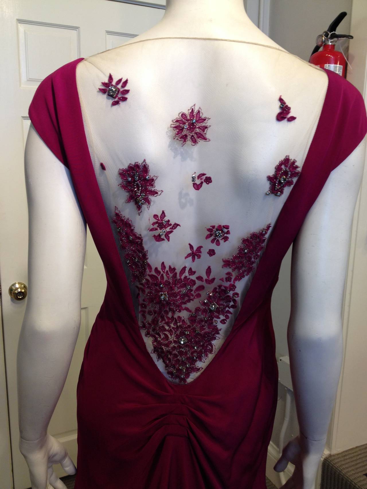 Lela Rose Magenta Lace-Back Gown In New Condition For Sale In San Francisco, CA