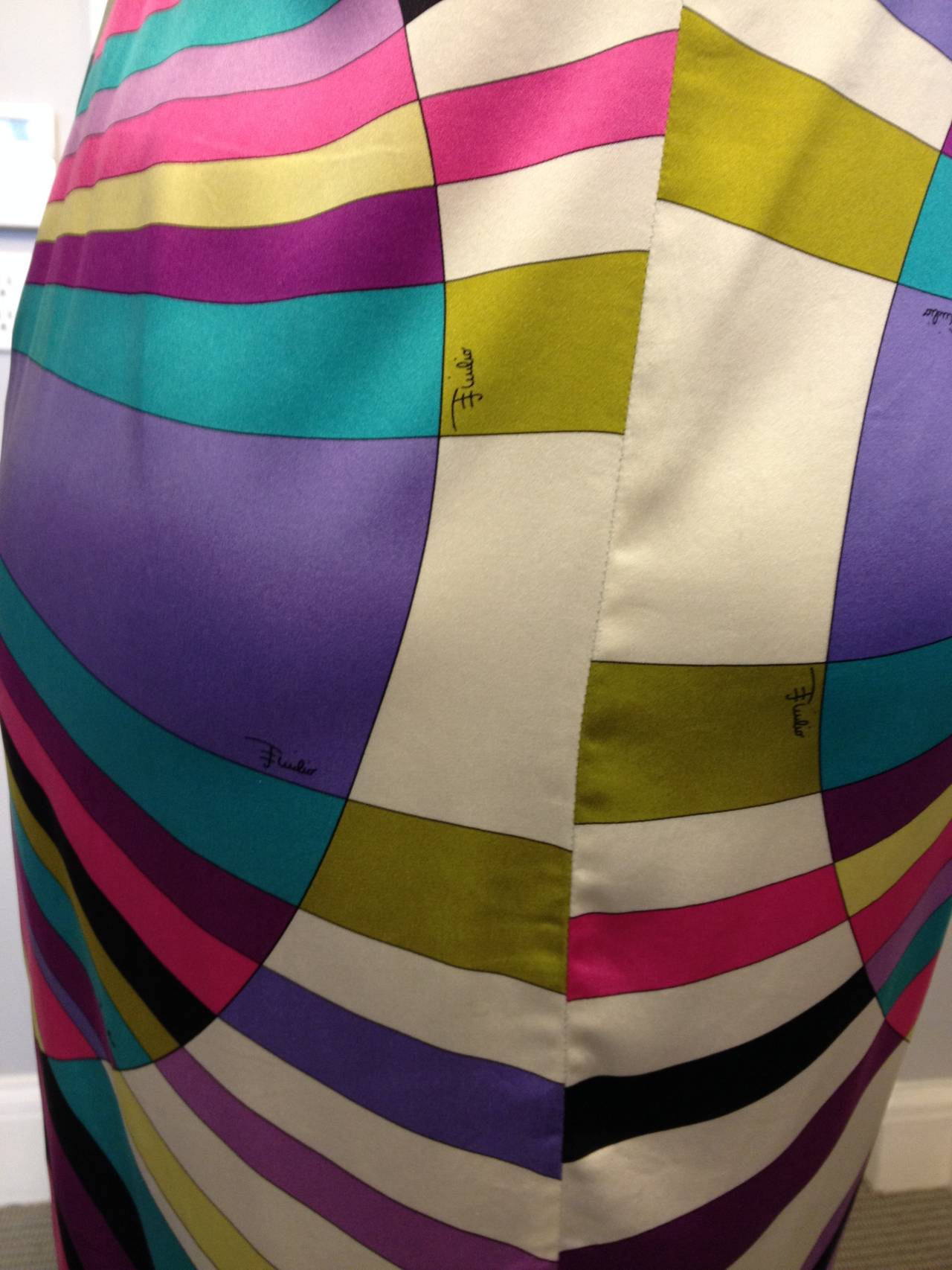 Emilio Pucci White and Green Multicolored Halter Dress In Excellent Condition In San Francisco, CA