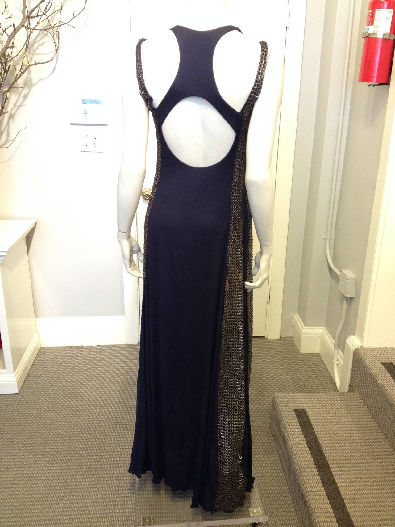 Women's Roberto Cavalli Navy Gown with Silver Rings