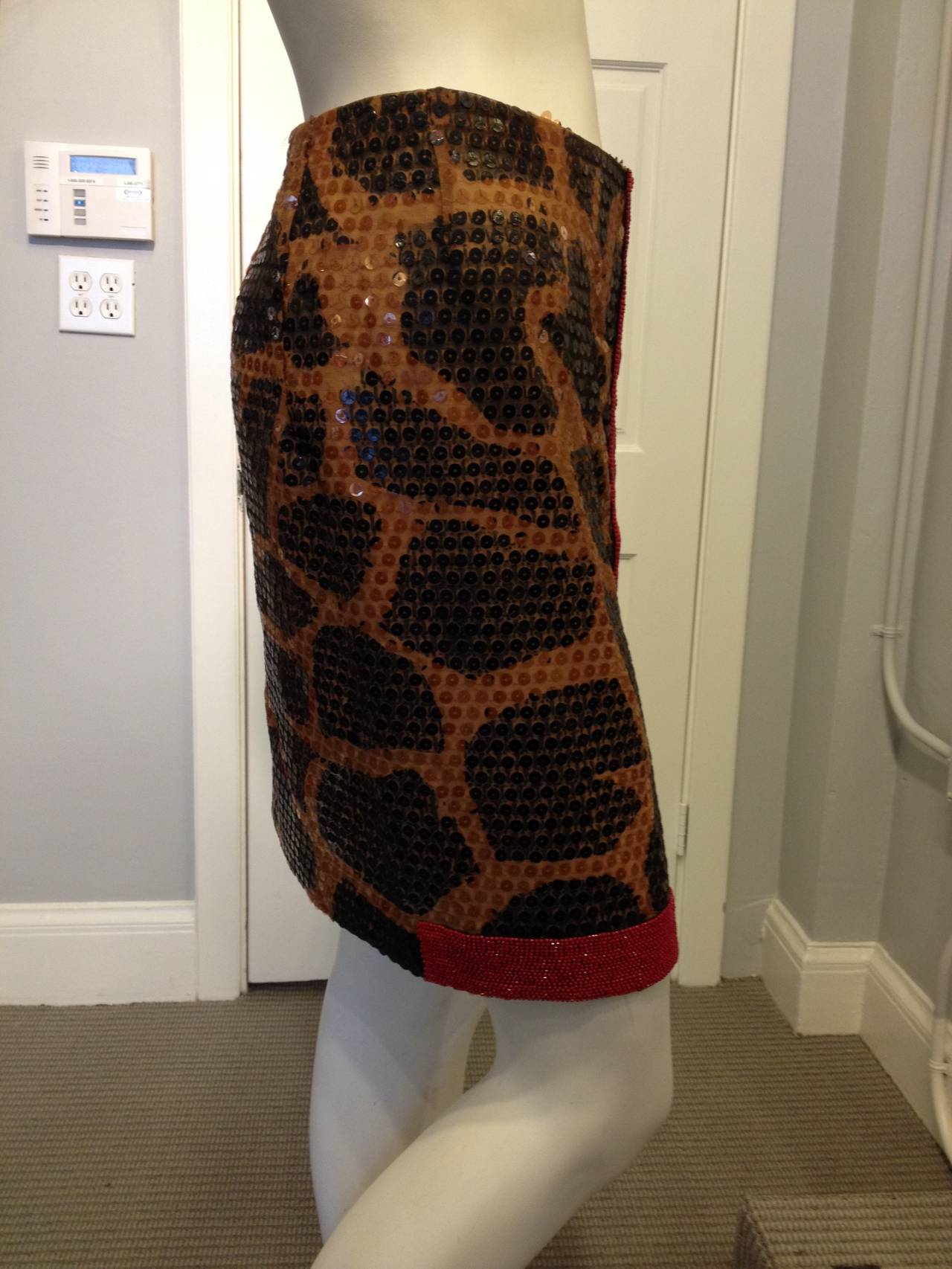 Gianfranco Ferre Black and Tan Sequinned Skirt In Excellent Condition In San Francisco, CA