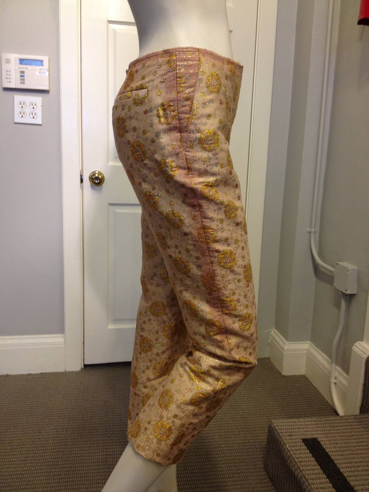 Prada Blush and Gold Brocade Pant In Excellent Condition In San Francisco, CA
