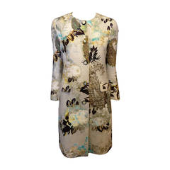 Etro Ecru Coat with Green and Blue Floral