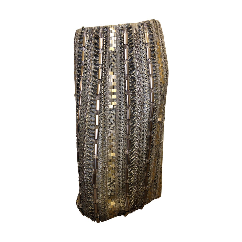Donna Karan Silver Metallic Beaded Skirt