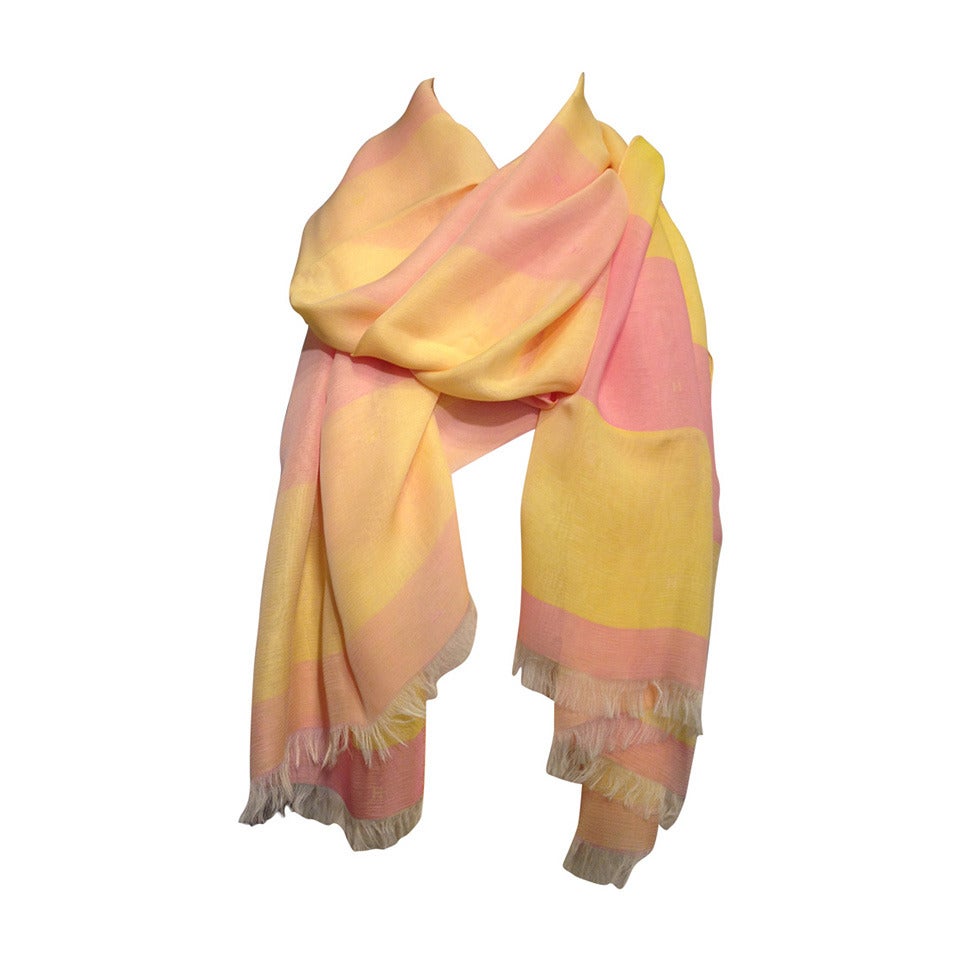 Hermes Pink and Yellow Striped Chiffon Scarf