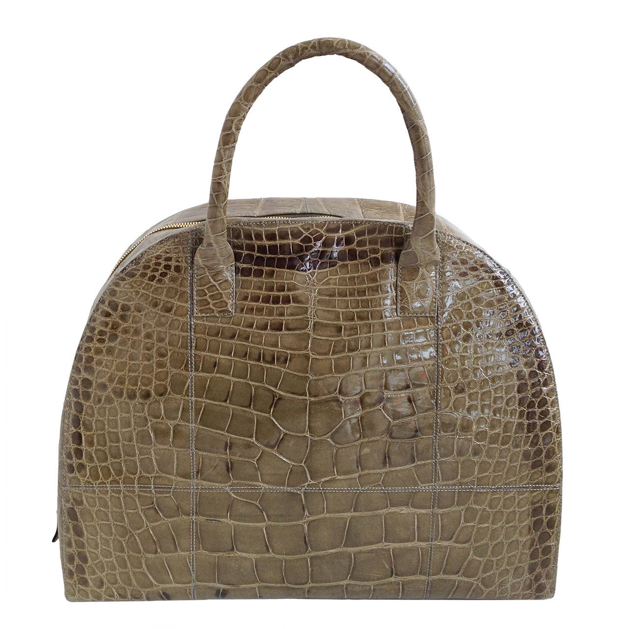 Oscar de la Renta Olive Green Crocodile Handbag For Sale