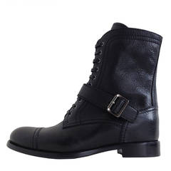 Prada Black Leather Lace Up Ankle Boots