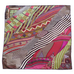 Hermes Pink and Green Coupons Indiens Silk Scarf