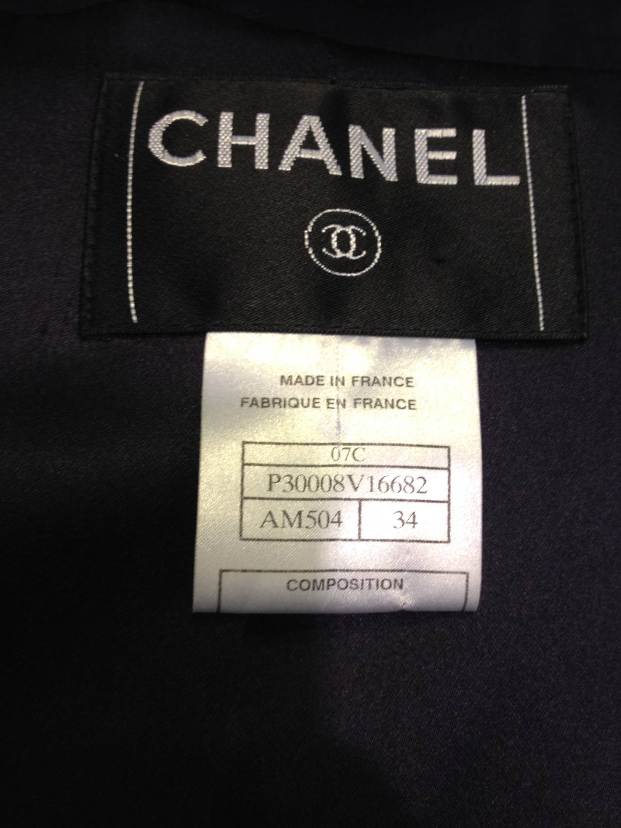 Chanel Navy Silk Twill Jacket with Black Piping For Sale at 1stDibs
