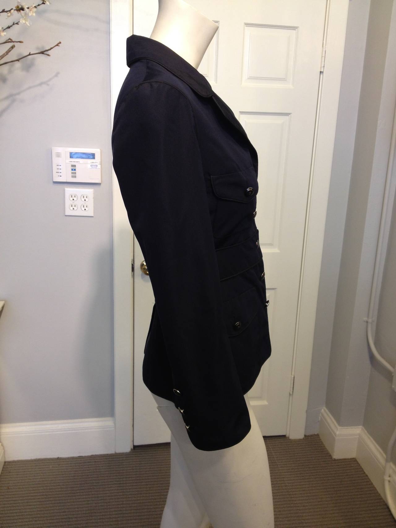 Chanel Navy Silk Twill Jacket with Black Piping In Excellent Condition For Sale In San Francisco, CA