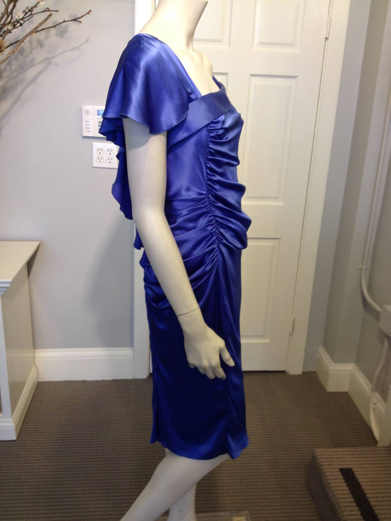 Versace Periwinkle Blue Ruched Dress In New Condition In San Francisco, CA