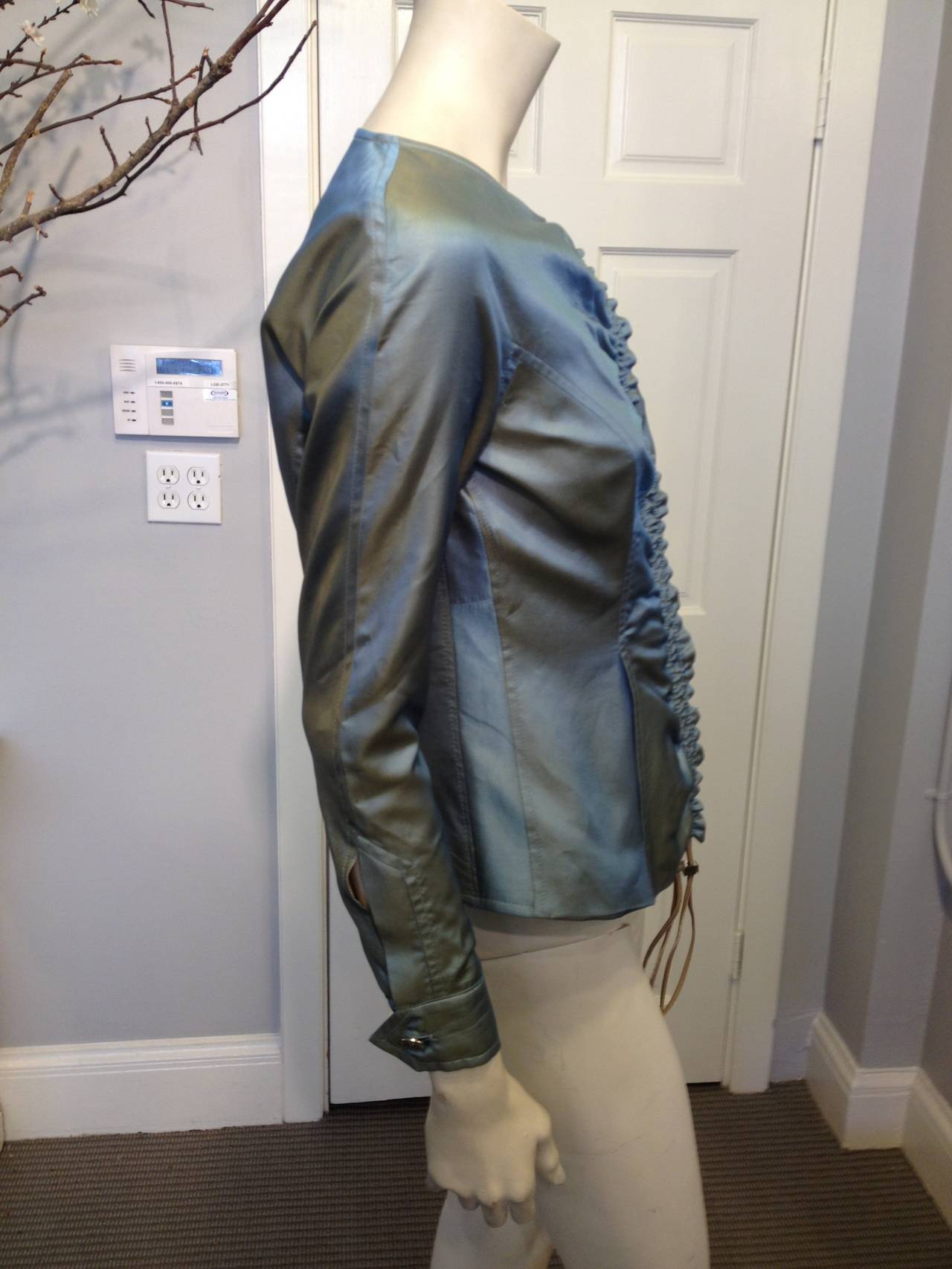 Gianfranco Ferre Blue Iridescent Ruched Jacket In Excellent Condition In San Francisco, CA