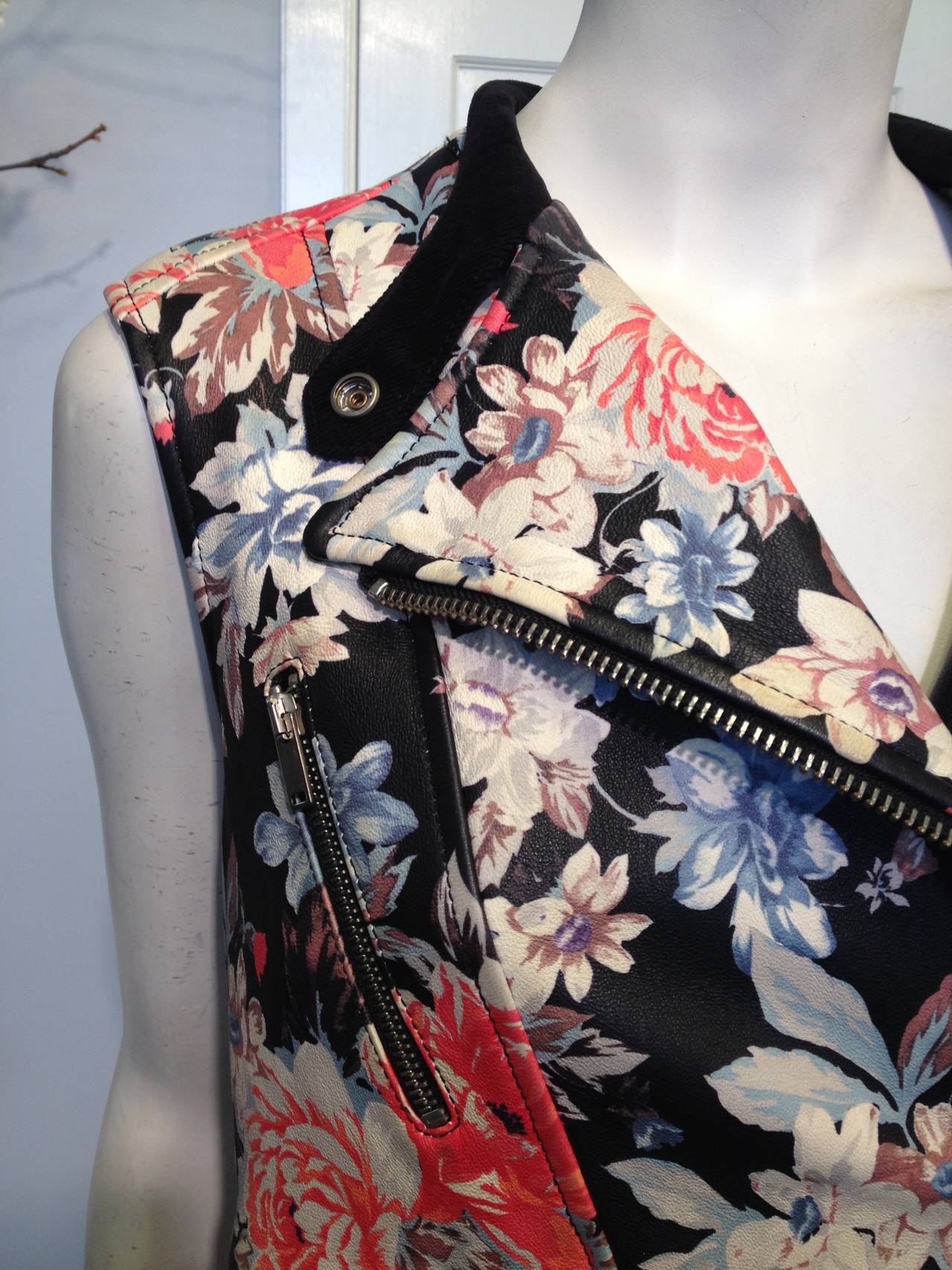 Celine Floral Leather Vest In Excellent Condition In San Francisco, CA